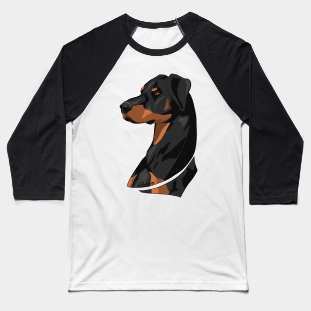 Doberman Portrait Baseball T-Shirt by Orianartistic